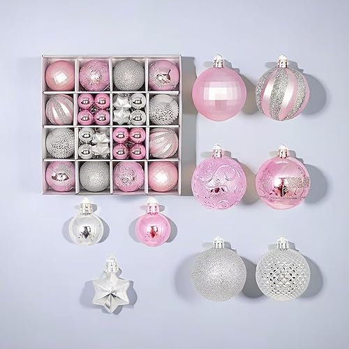 Miniatura 8 de Juego de 44 adornos de bolas de Navidad, adornos de bolas de Navidad inastillables para Navidad, vacaciones, corona y decoraciones de fiestas, con