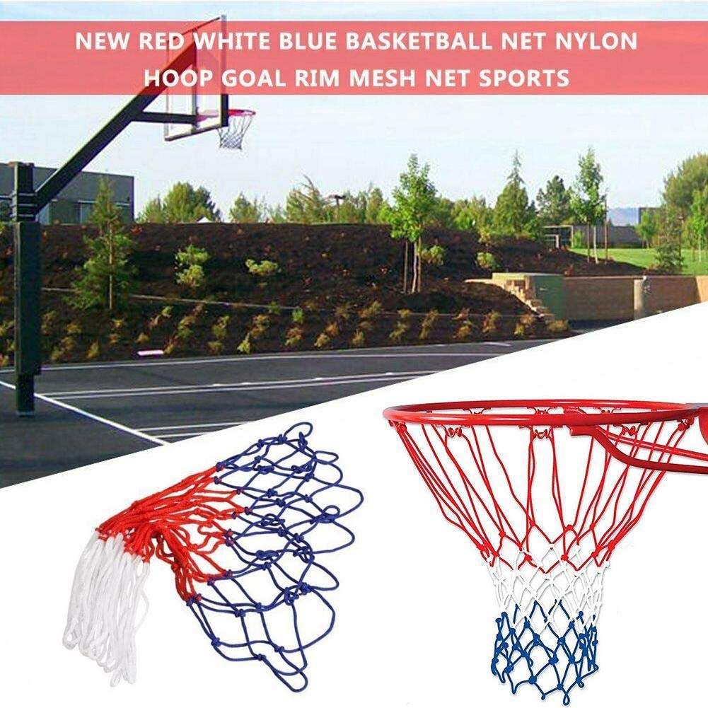 Rete di ricambio per canestro da basket resistente, in nylon intrecciato rosso/bianco/blu tricolore, resistente e durevole, adatta a cerchi standard interni o esterni, 12 passanti