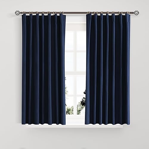 Joywell Cortinas de lino 100% opacas de 45 pulgadas de largo, bolsillo para barrapestaña trasera, cinturón de ganchoanillos de clip, cortinas de