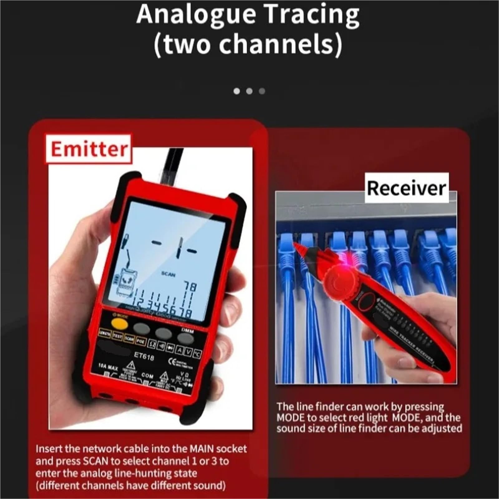 Tester for cavi di rete Analogici Ricerca digitale Test POE Accoppiamento Sensibilità regolabile for Prove di trasmissione(Tester+multimeter)