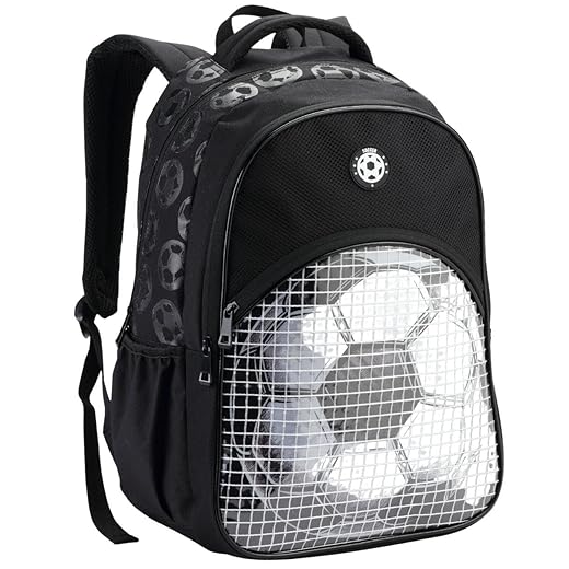 Mochila de Costas Esportiva, Estampa de Futebol, Compartimentos, Alças Acolchoadas, P/Material Escolar Caderno, Reforçado