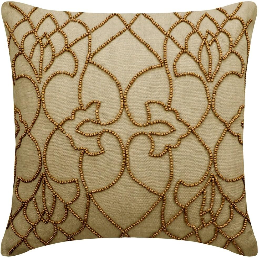 The HomeCentric Custom Cushion Cover, Grey 16"x16" (40x40 cm) Couch Pillow Cases, Linen Floral & Beaded Zippered Pillow Covers, Abstract Pattern Modern Easter - Grey Magnet