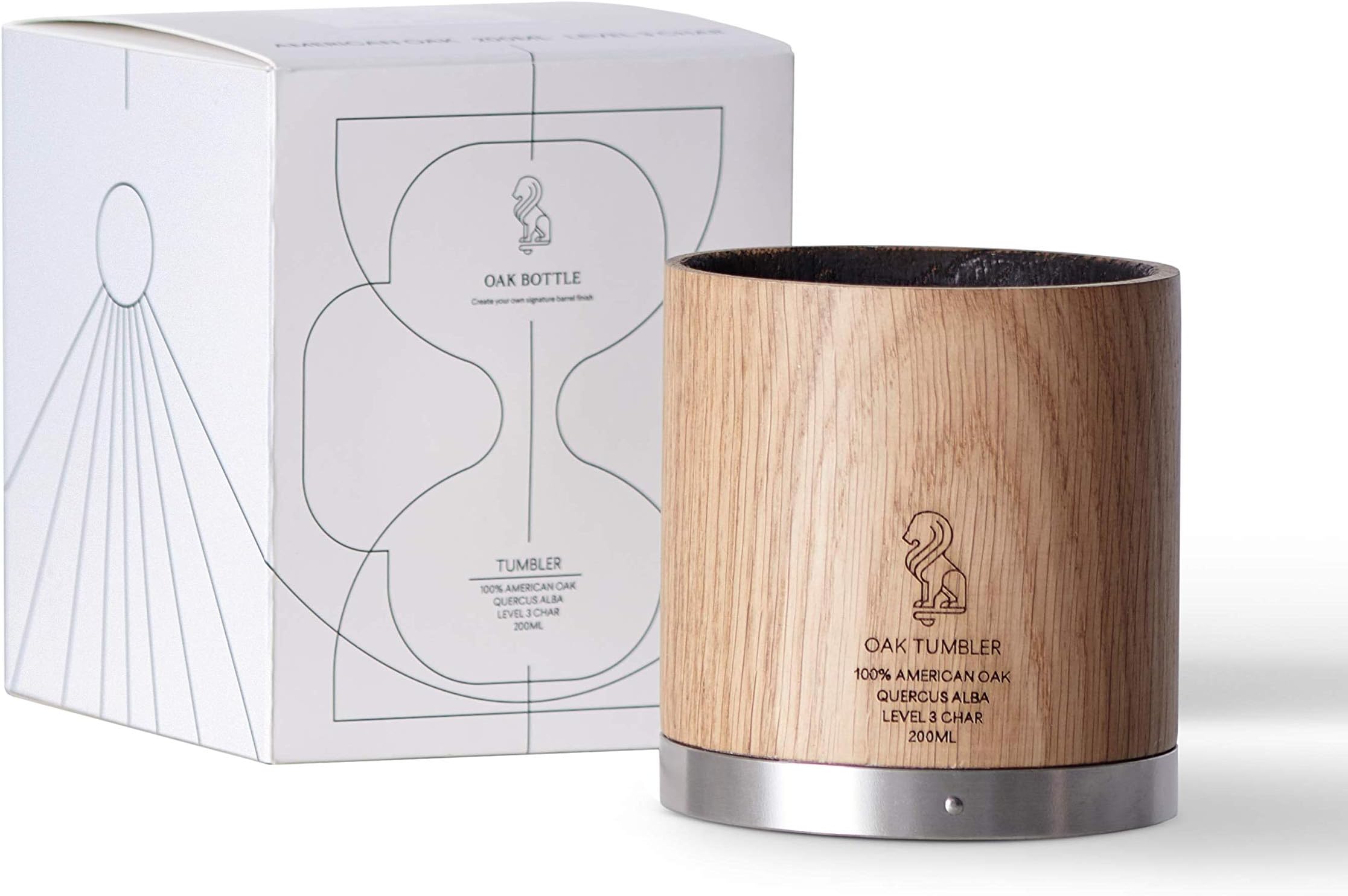 Oak Tumbler 100% American Oak Whiskey Glass, Original Fast Barrel Aged Taste (1 hr or less), 200 ml