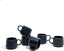 Ceramic Tea Cups Set of 6 | Microwave & Dishwasher Safe Coffee Mugs | Elegant Printed Tea Cups for Home, Office & Gifting | 280 ml Each (Ribelle Blue)