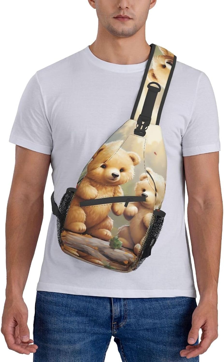 OUSIKA Cute Bears Sling Bag Lightweight Chest Bag Crossbody Bag Shoulder Bag Sports Backpack For Women Men, Black, One Size