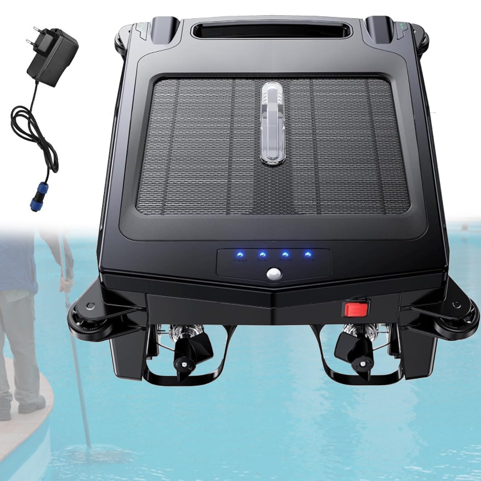 Limpiador robótico inalámbrico para piscinas: Skimmer alimentado por energía solar con doble velocidad, limpieza diurna y nocturna, evita obstáculos inteligente para limpieza automática