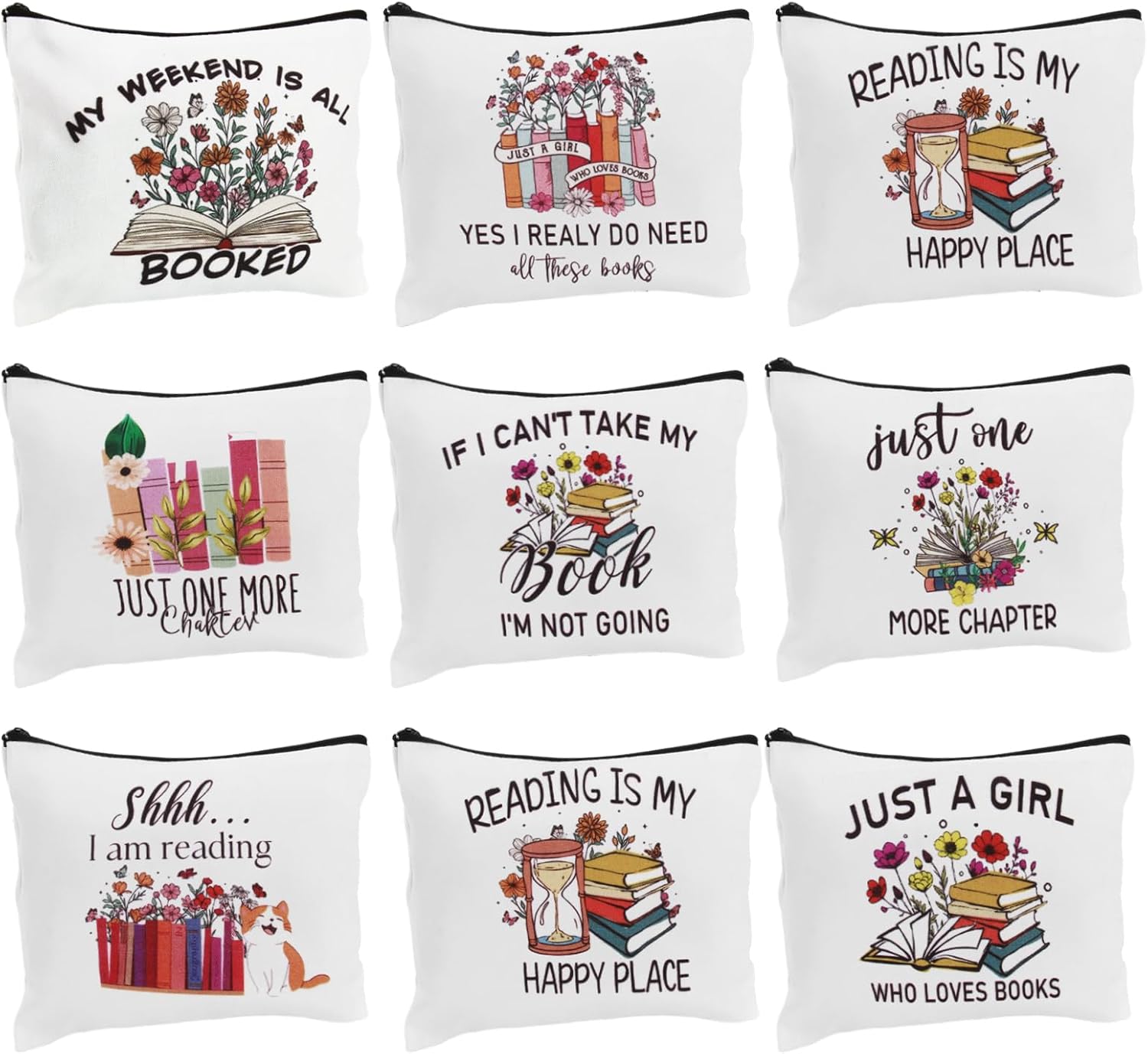 8 Pcs Book Makeup Bag Set,Book Cosmetic Bag with Zipper Pouch for Teen Adult Women Gifts for Books Lover and Club A Perfect Blend of Style and Functionality(Book)