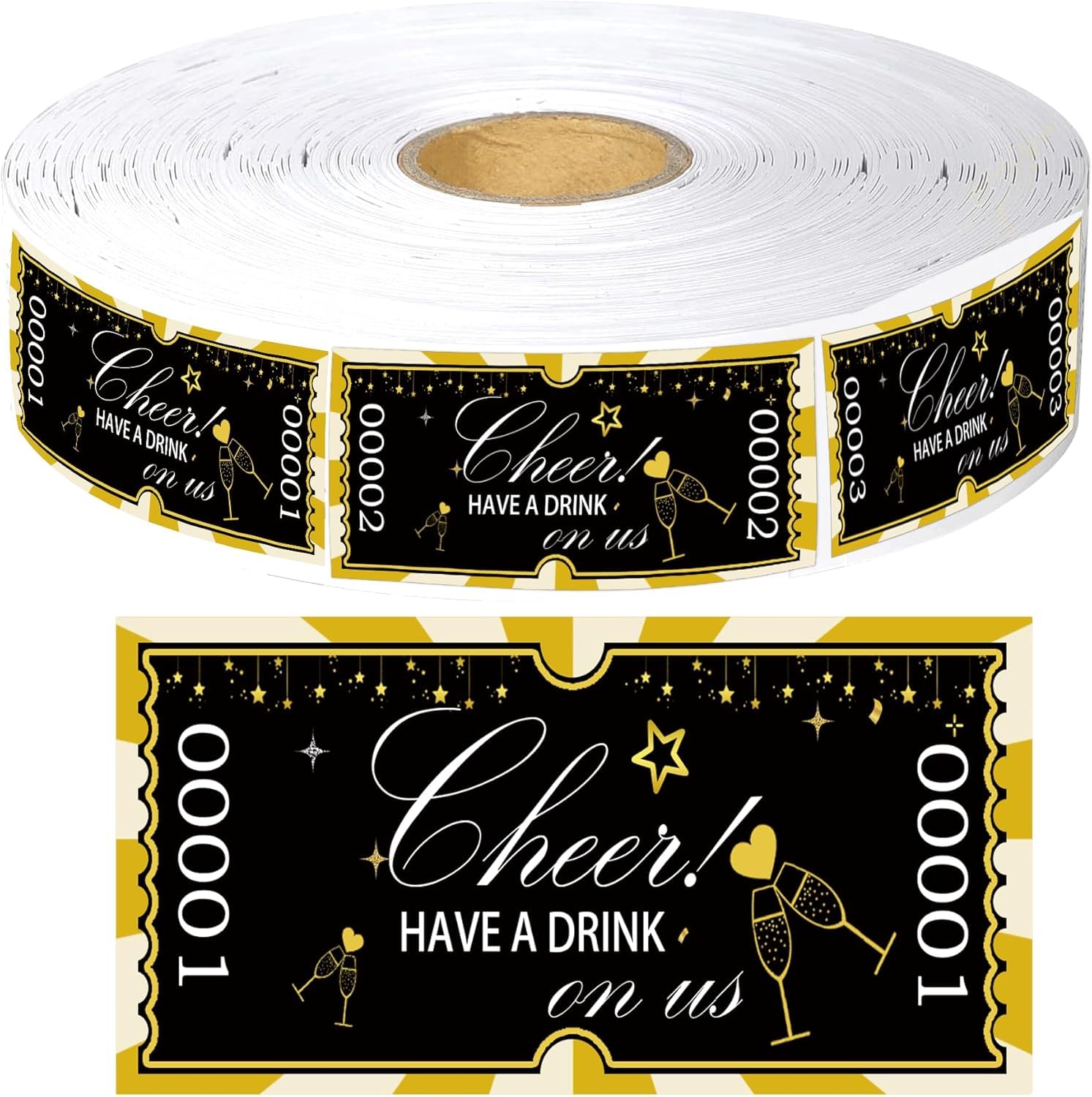 Free Drink Ticket Roll Raffle Tickets 2" x 1" Single Raffle Tickets Party Ticket 1000 Pcs Consecutively Numbered Wedding Drink Tickets for Events Wedding Work and Parties (Coupons)