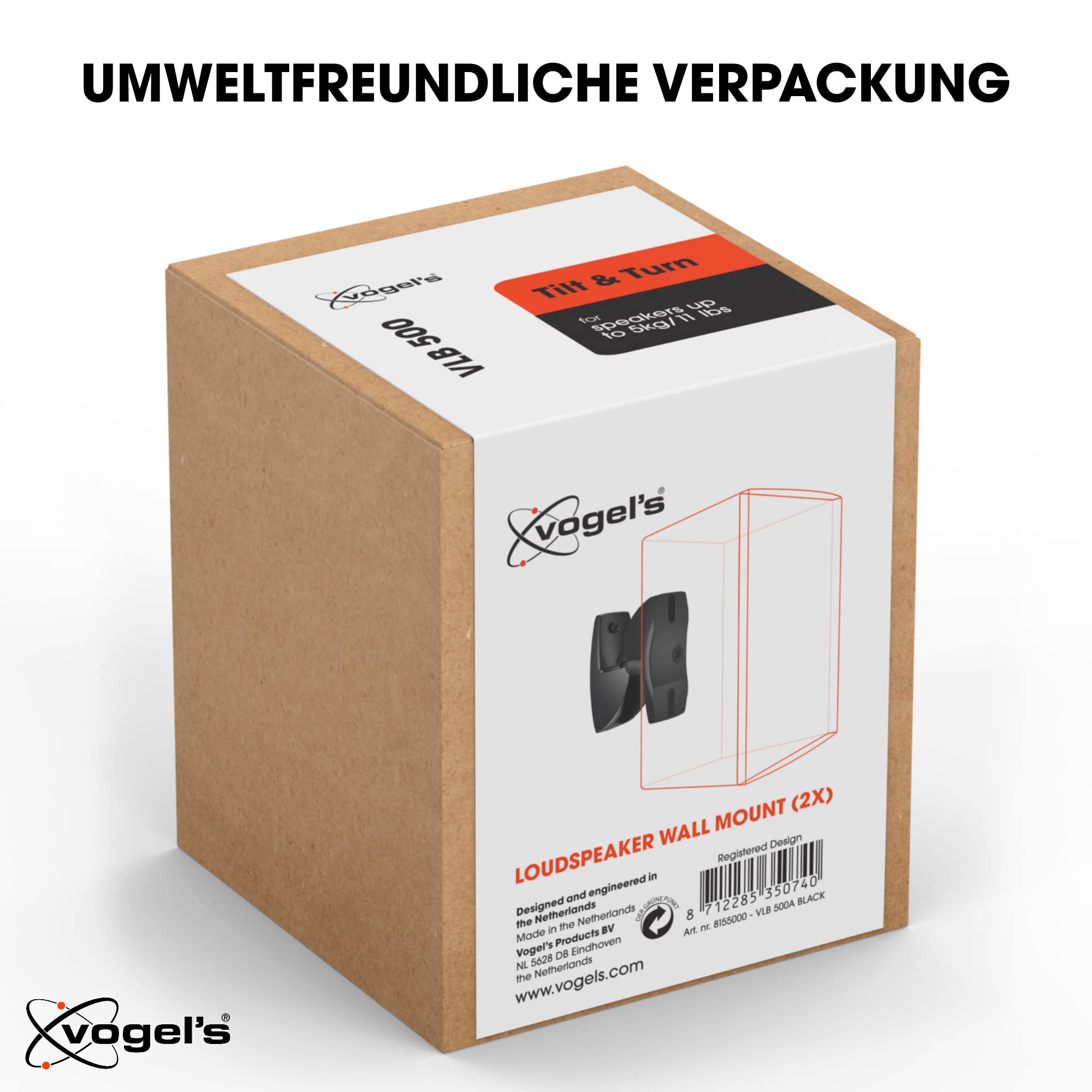 Vogel's VLB 500 Lautsprecher Boxen Wandhalterung Set | schwenkbar und neigbar | vormontiert | max. 5 kg | Umweltfreundliche Verpackung | Schwarz (2X)