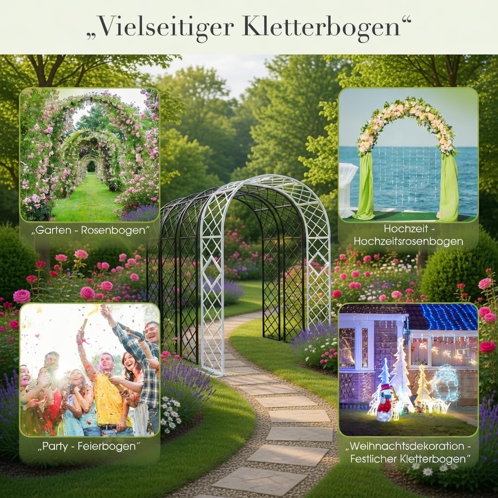 Traubogen, Rosenbogen Gartenbogen aus Metall Starker Rankbogen für Kletterpflanzen, Deko für Hochzeit, Balkon & Garten, wetterfest für Indoor&Outdoor(White, 180x40x230cm)