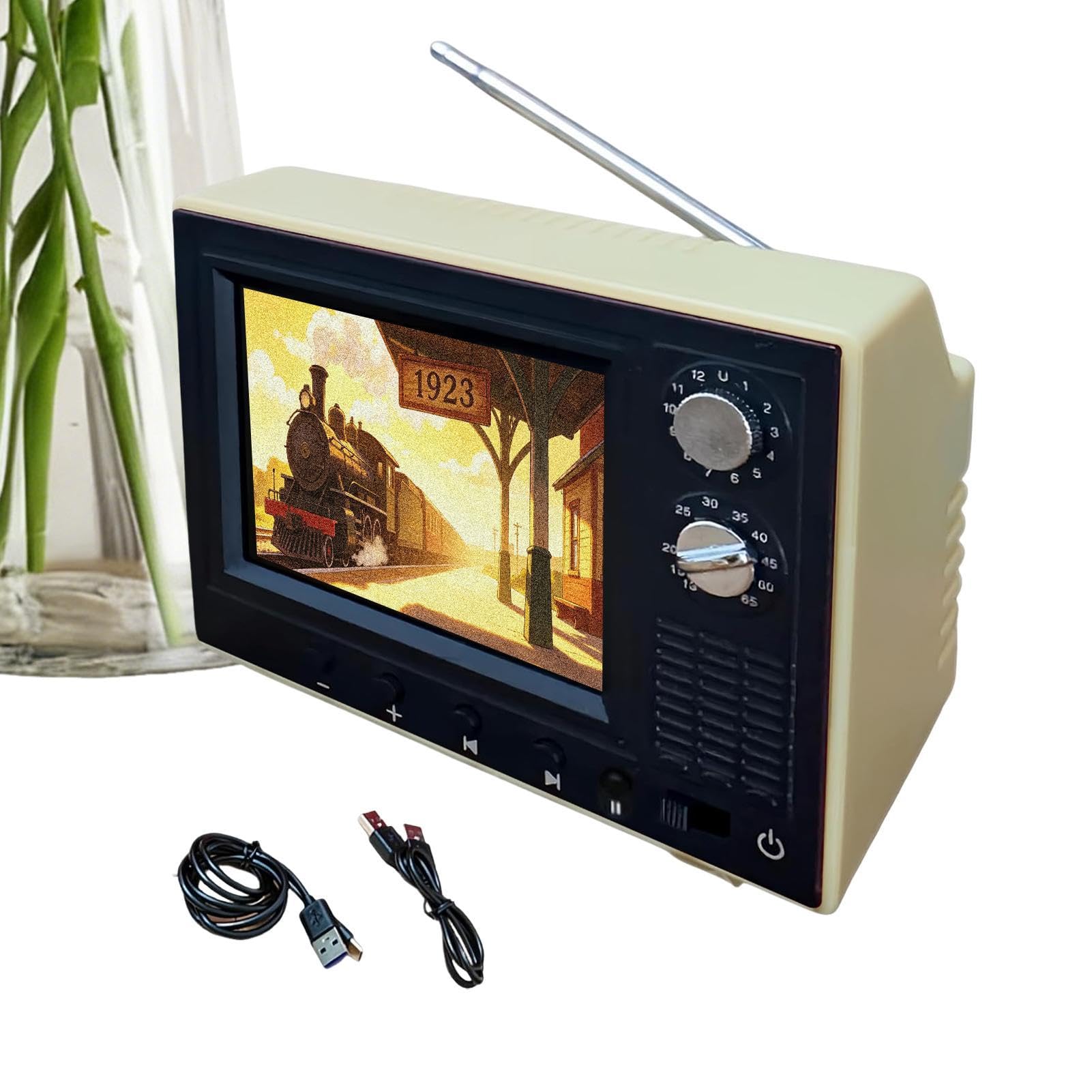 Kieszonkowy TV Retro 8 GB Pamięci Odtwarzanie USB Dekoracja Domu | Obsługa Słuchawek Telewizor Kieszonkowy Do Domu Salonu Sypialni Biura Akademika Przedpokoju Szafki Biurka Domku Dla Lalek