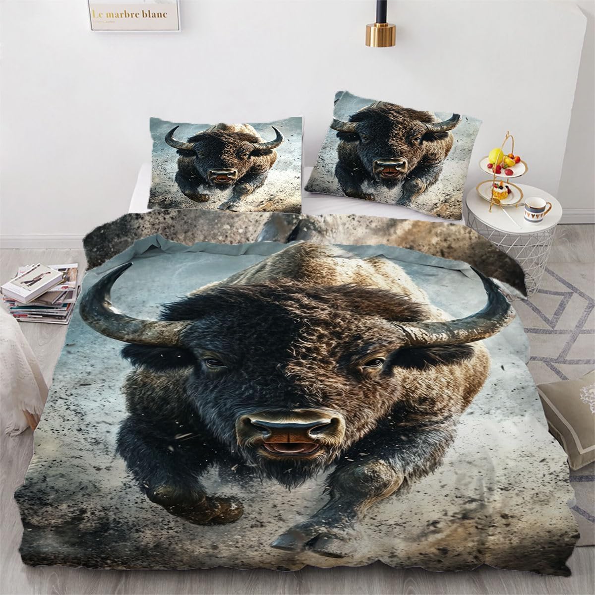 NDXRWDZR King Size Duvet Set Buffalo Duvet Cover with Zipper Closure Bedding Set for Aldults Kids Soft Hypoallergenic Microfiber Quilt Cover 230x220 cm + 2 Pillowcases 50x75 cm