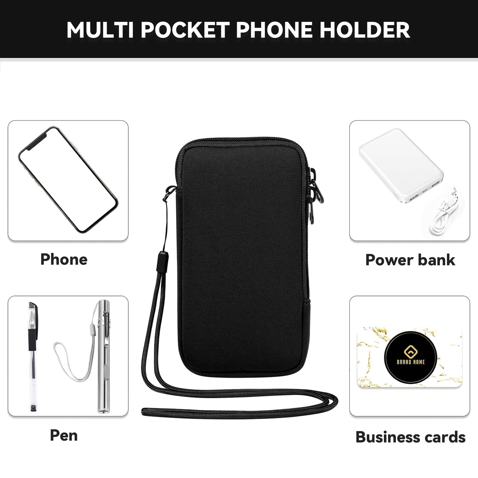 ZhouWei Etui na telefon komórkowy do smartfonów, 18,5 x 10 cm, uniwersalne etui z neoprenu, etui na telefon komórkowy ze sznurkiem i brelokiem do kluczy, do iPhone'a, Samsunga, Galaxy Google Pixel