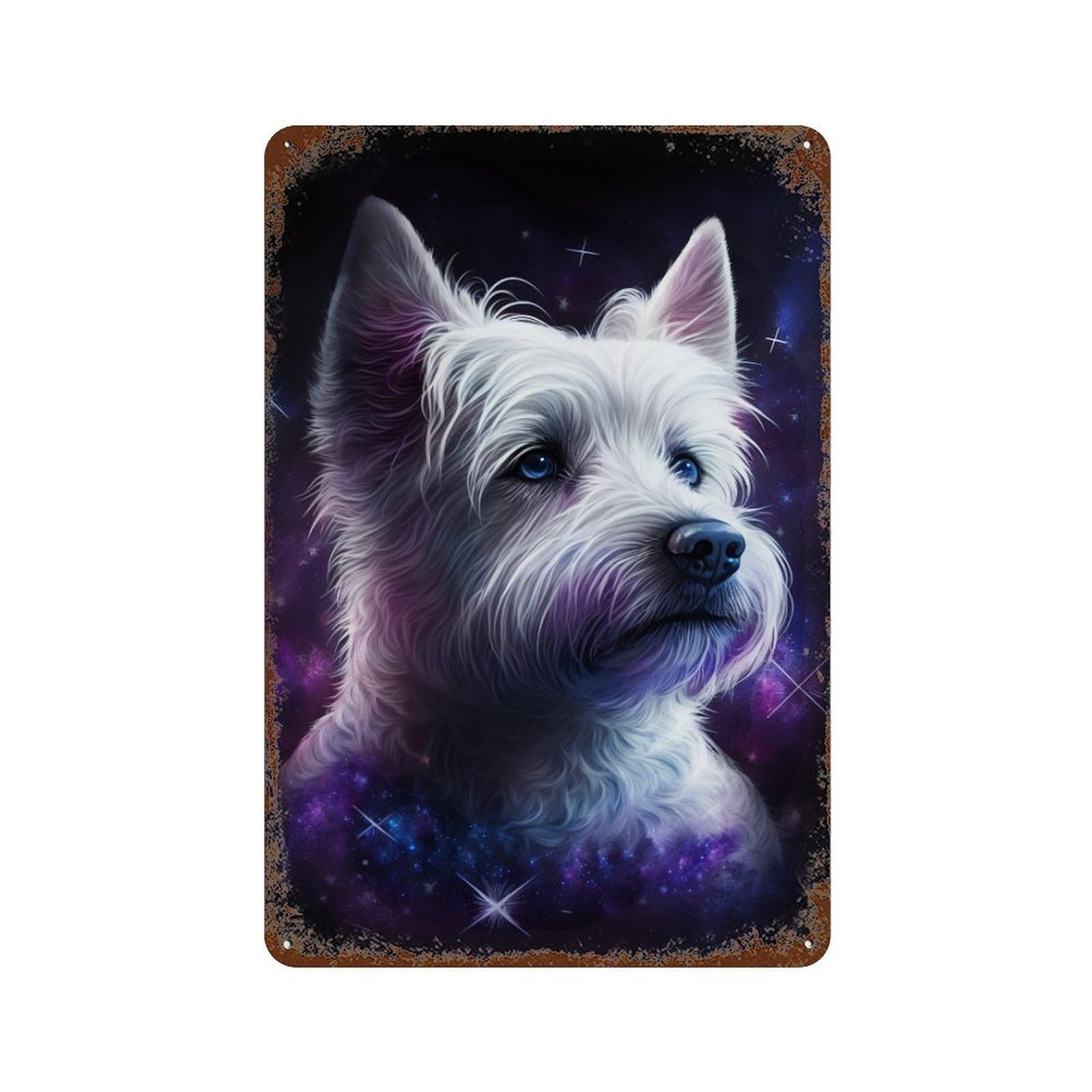 Galactic Pup Portrait Aged Metal Wall Plaque 11.8"x7.9", for Pub, Kitchen And Man Cave Decor, Decorative Metal Wall Art