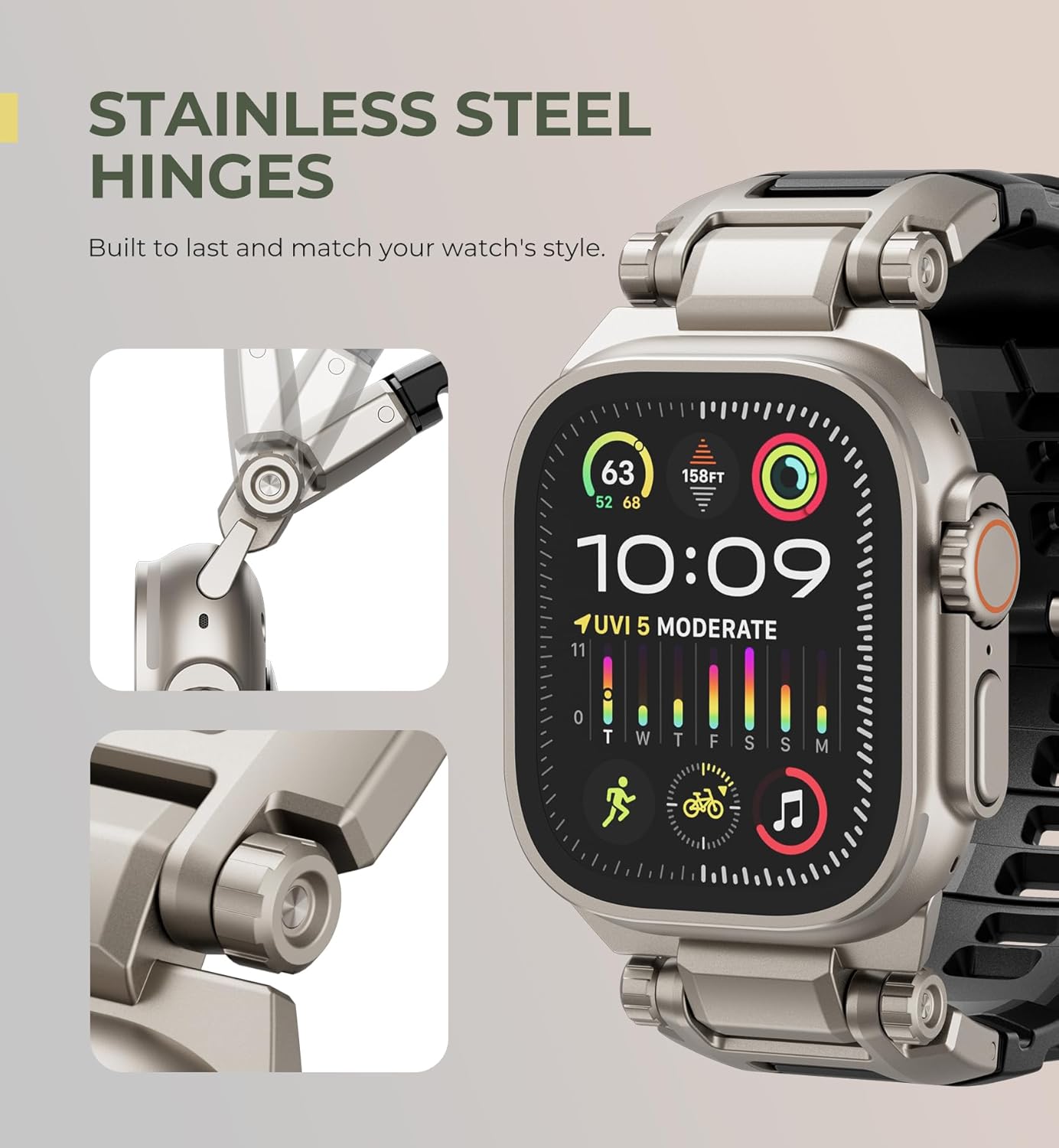 Dexnor Band Compatible with Apple Watch Ultra 2/1 49mm Band, Series 10 46mm, 9/8/7 45mm, SE2/SE/6/5/4 44mm, 3/2/1 42mm Apple Watch Band with Rugged Metal Connector