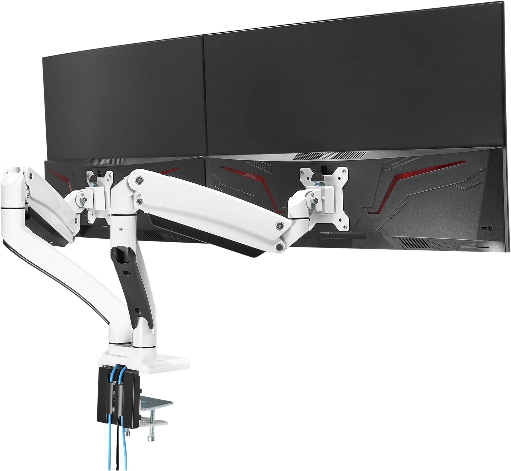 AVLT Dual 35" Monitor Desk Stand - Mount Two 33 lbs Computer Monitors on 2 Full Motion Adjustable Arms - Laboratory Grade USB 3.0 Port - Organize Work Surface with Ergonomic VESA Monitor Mount