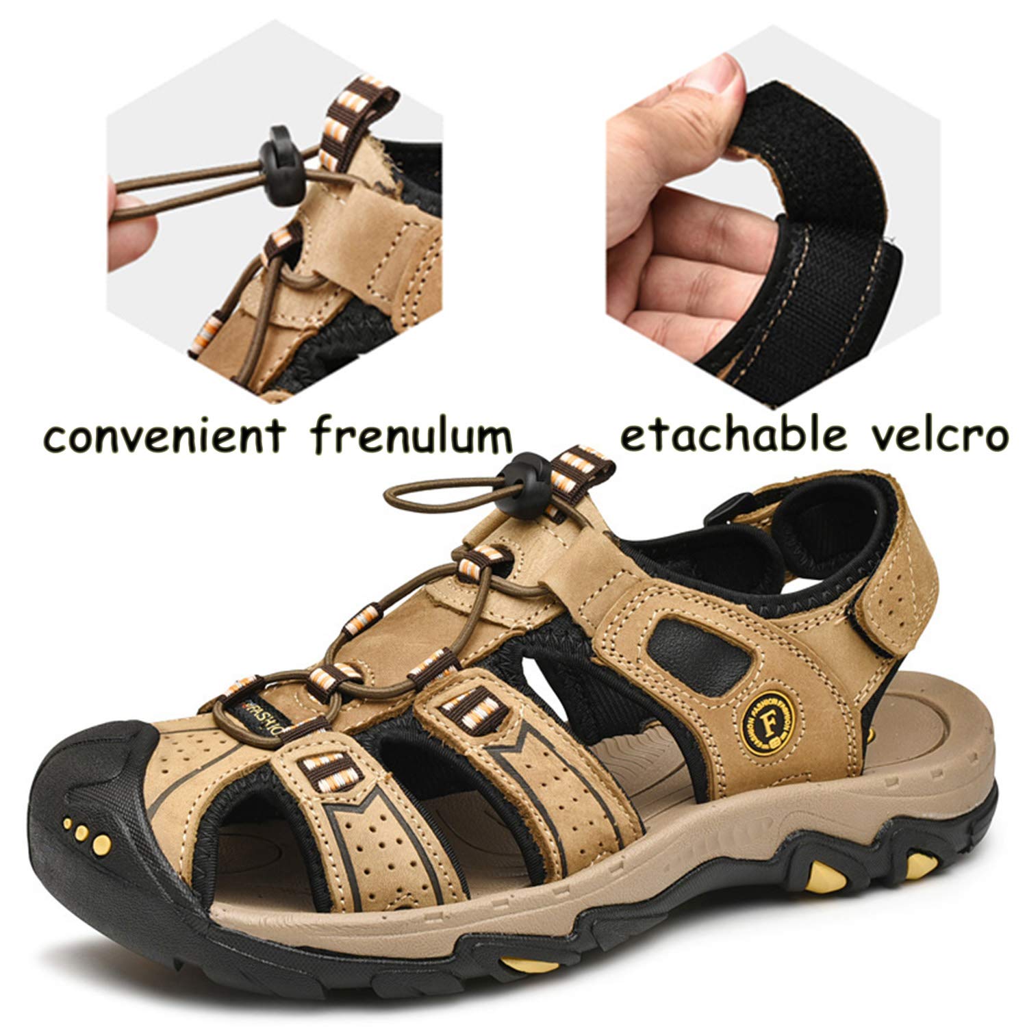 Lvptsh Sandały męskie, trekkingowe, turystyczne, buty outdoorowe, letnie buty rekreacyjne, skórzane, na plażę, do wędrówek, zamknięte, sportowe sandały na świeżym powietrzu