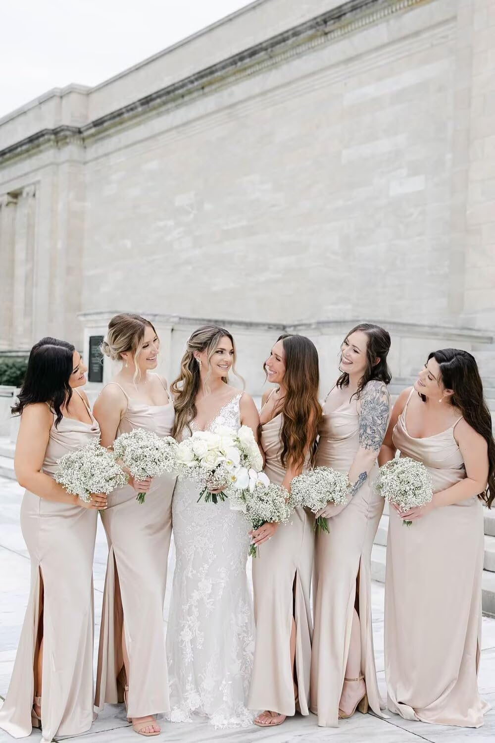 Satin Bridesmaid Dress for Women Spaghetti Straps Slit Prom Dress Formal Summer Maxi Dress - Image 2