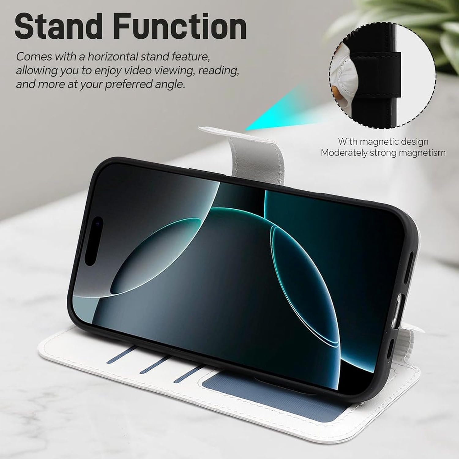 Highland Cow Wearing Bathrobe Compatible with iPhone 16/16 Plus/16 Pro/16 Pro Max/16 E Case Phone Wallet Card Holder Flip Cover with Wrist Strap