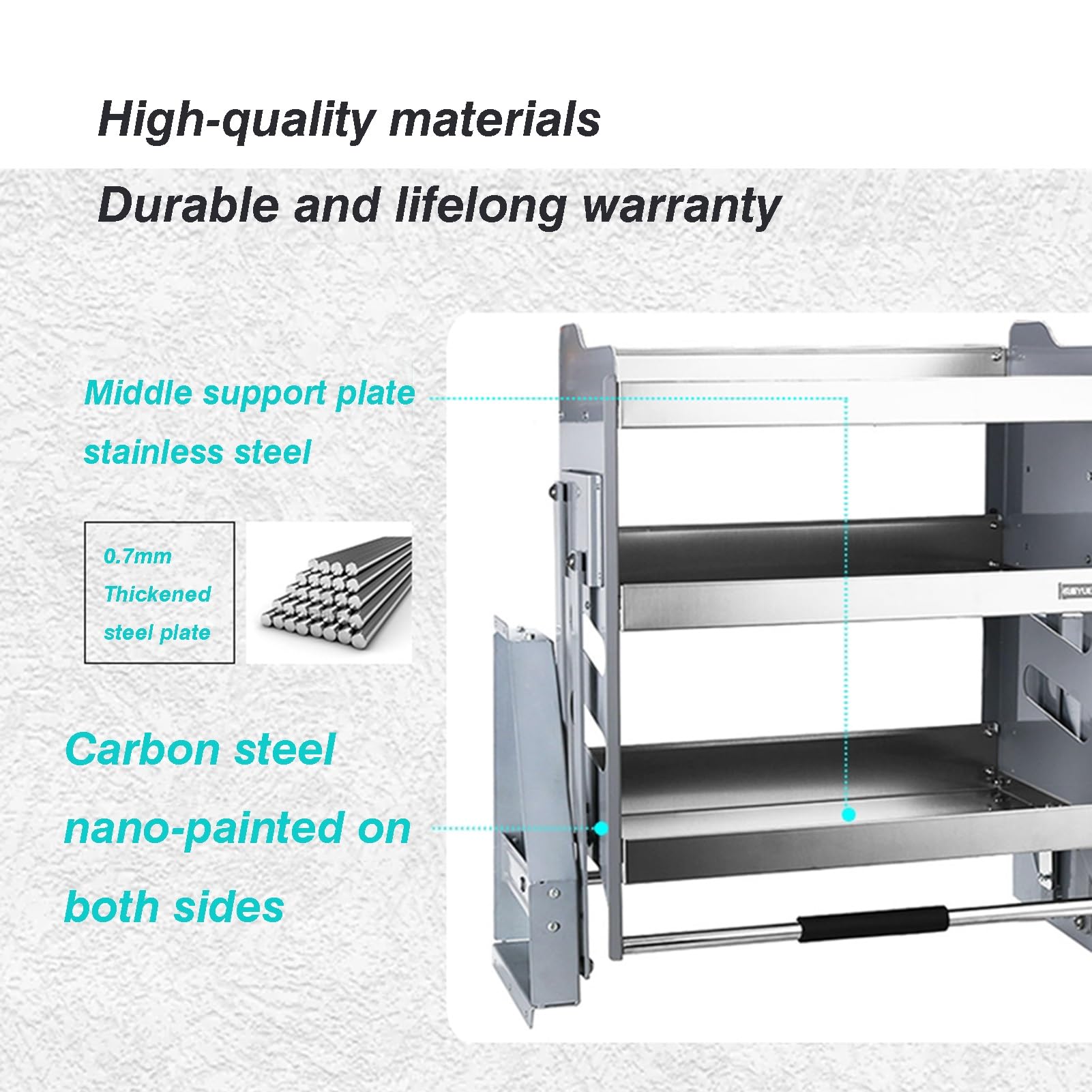 Wysuwany organizer do szafek, wytrzymałe półki kuchenne ze stali nierdzewnej, idealny stojak na przyprawy do szafek kuchennych, wygodne rozwiązanie do przechowywania podnoszonego. 610 x 280 x