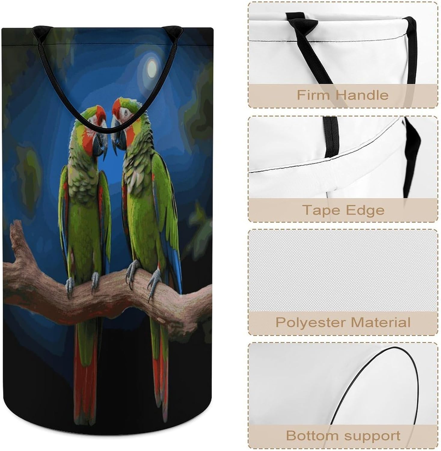 Parrots Large Capacity Laundry Baskets,Collapsible Clothes Hamper with Handles，Laundry Hampers for Bathroom,Bedroom,Towels