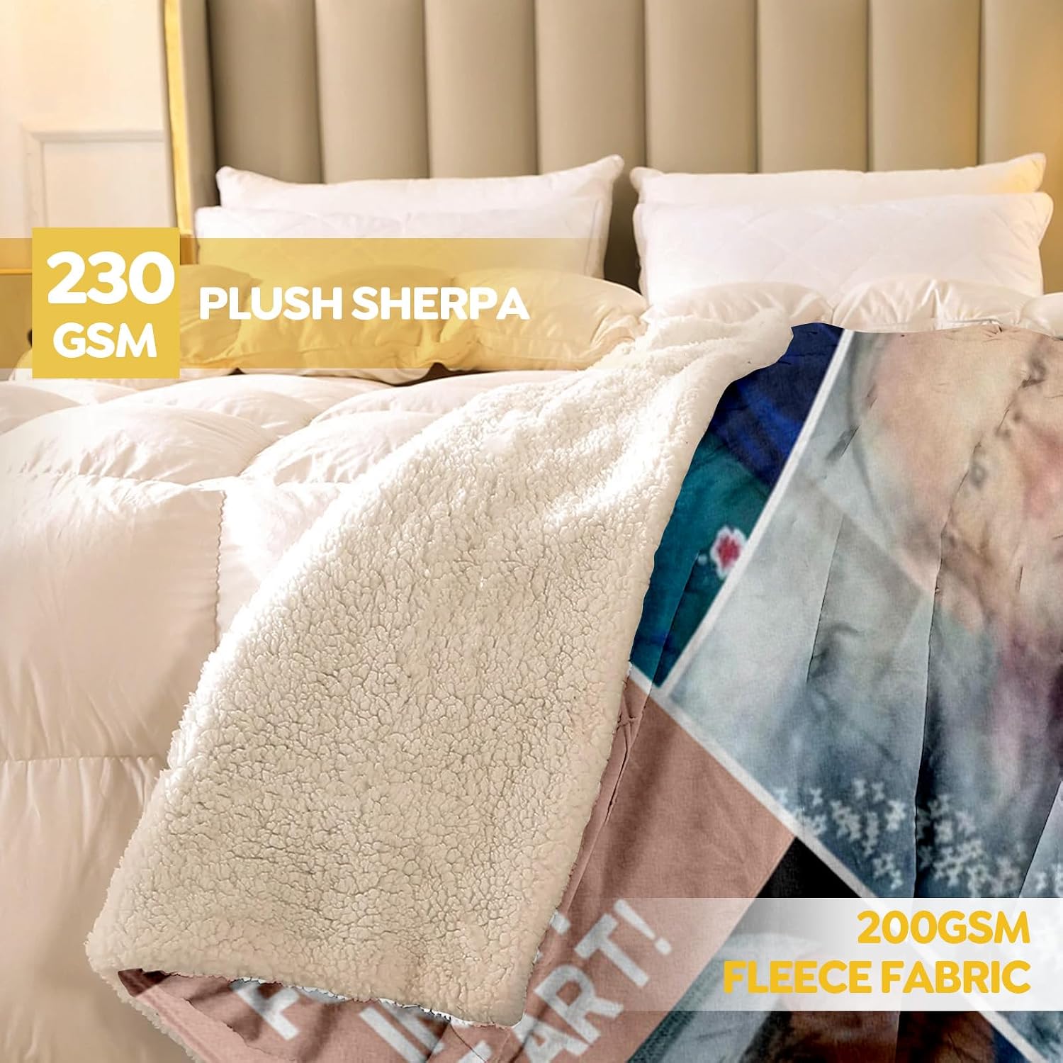 Custom Sherpa Fleece Photo Blanket - Soft Thick Warm Fluffy Throw for Couch, Bed - Customized Tapestry Blanket Family Winter Gifts for Couples, Mom, Dad, Kids - Color08