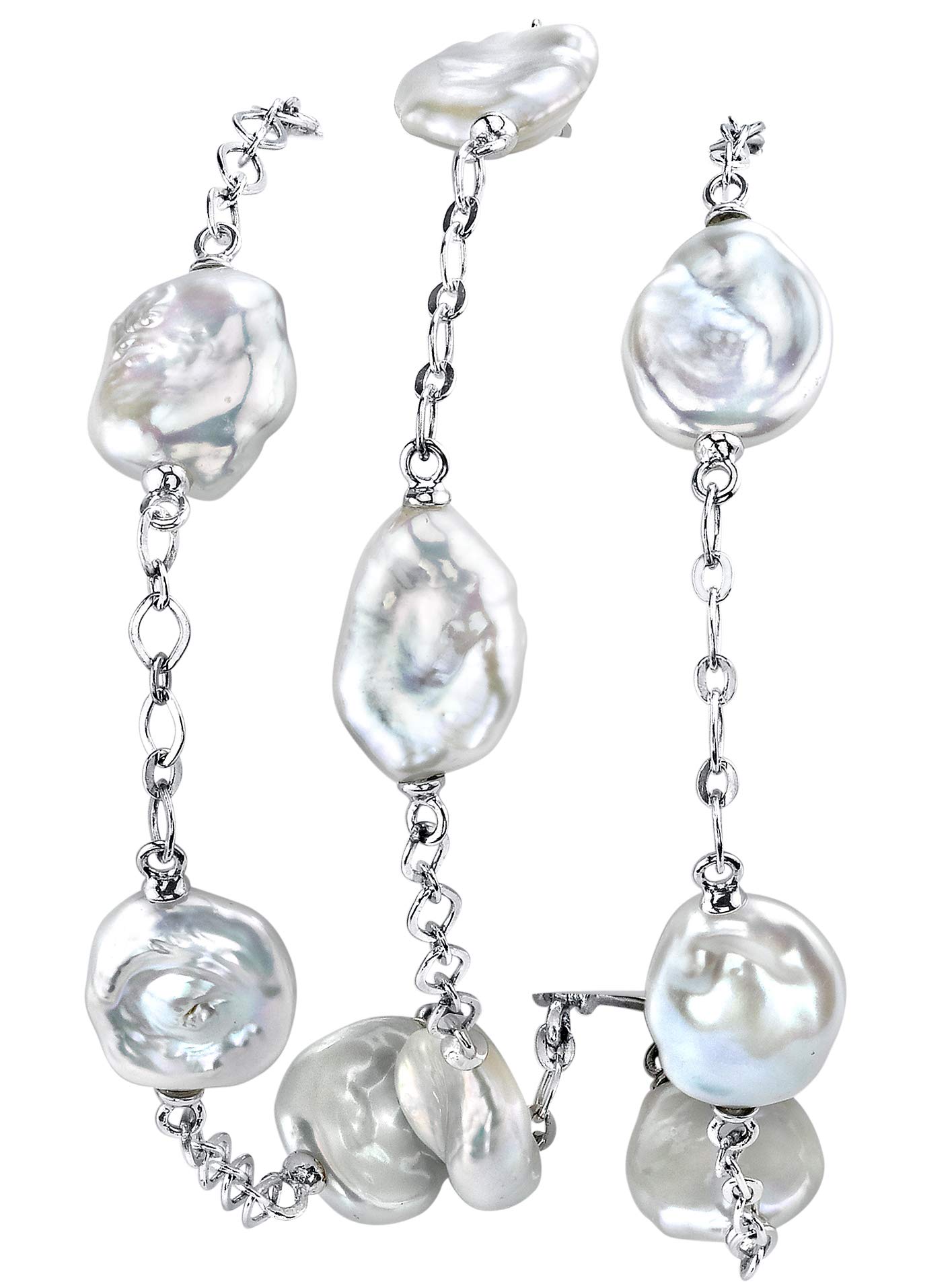 THE PEARL SOURCE Keshi Genuine White Freshwater Cultured Pearl Link Bracelet for Women
