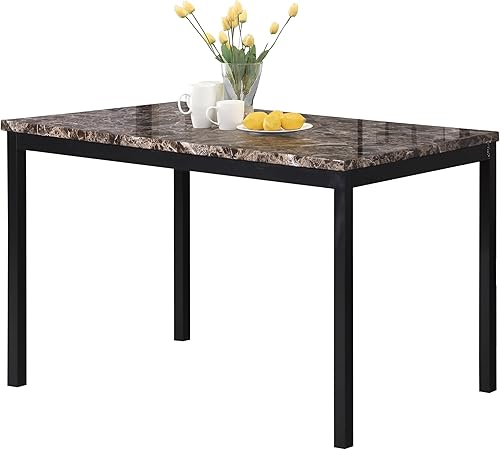 Miniatura 5 de Mesa de comedor de metal con tapa de mármol sintético laminado, color negro