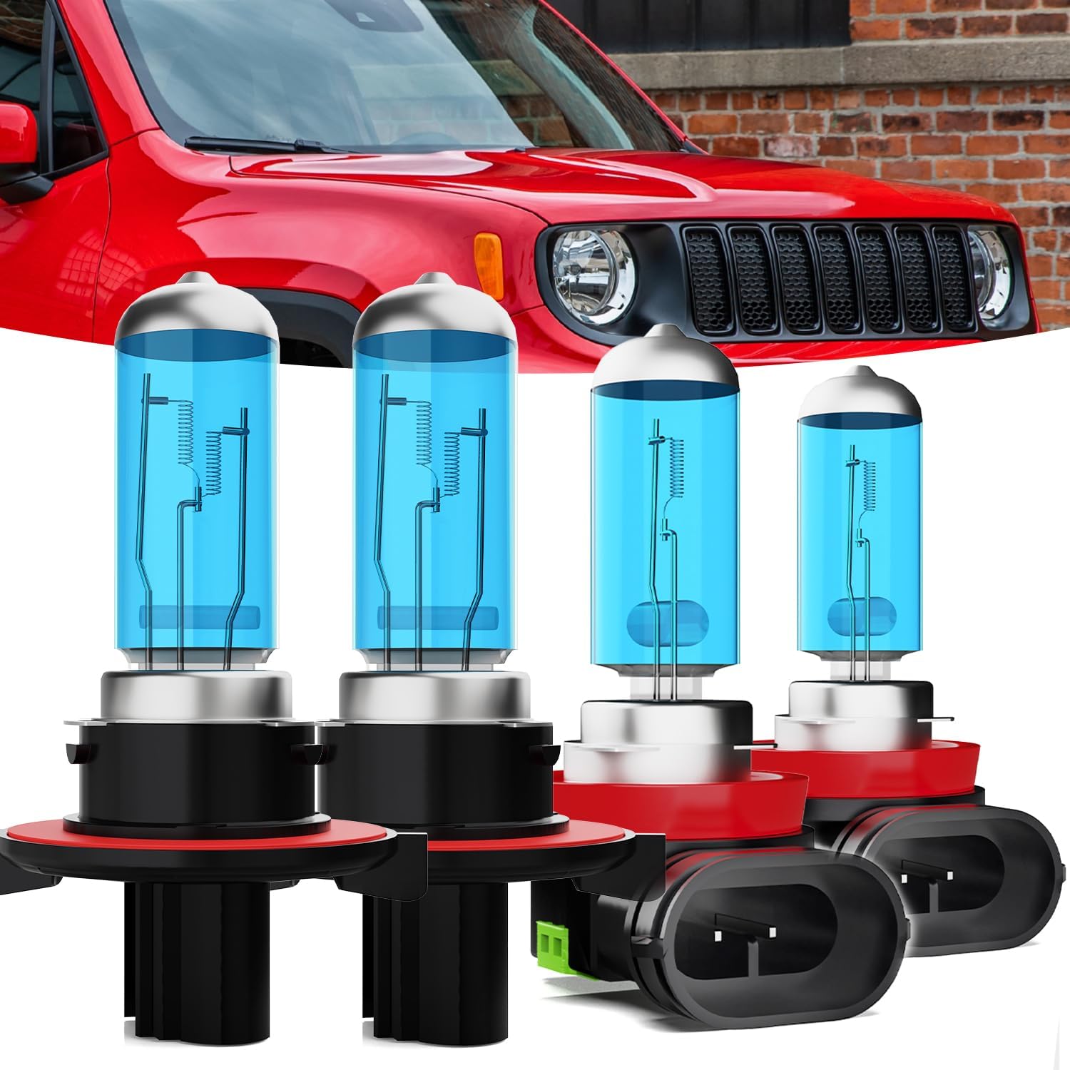 Halogen Headlights Fit for Jeep Renegade 2015-2023 Headlight Bulbs,9008/H13 High/Low Beams+ h11 Fog Lights Bright Front Lights,Plug And Play,Pack of 4