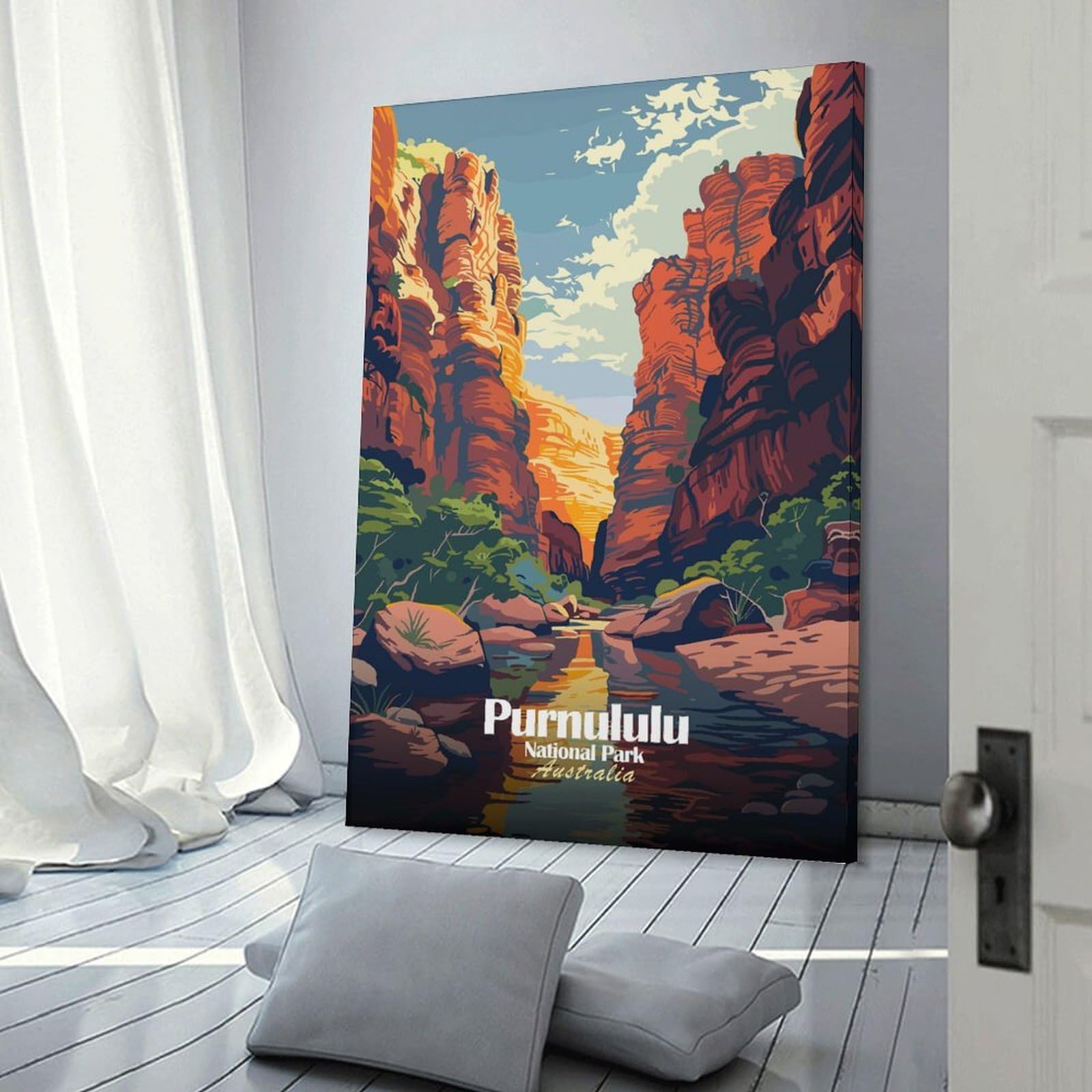 Junmoney Purnululu National Park Australia Illustration Canvas Art Print, 24x36inch(60x90cm), for Bedrooms, Workspaces And Everyday Interiors, A Flexible Wall Accent for Shared Spaces