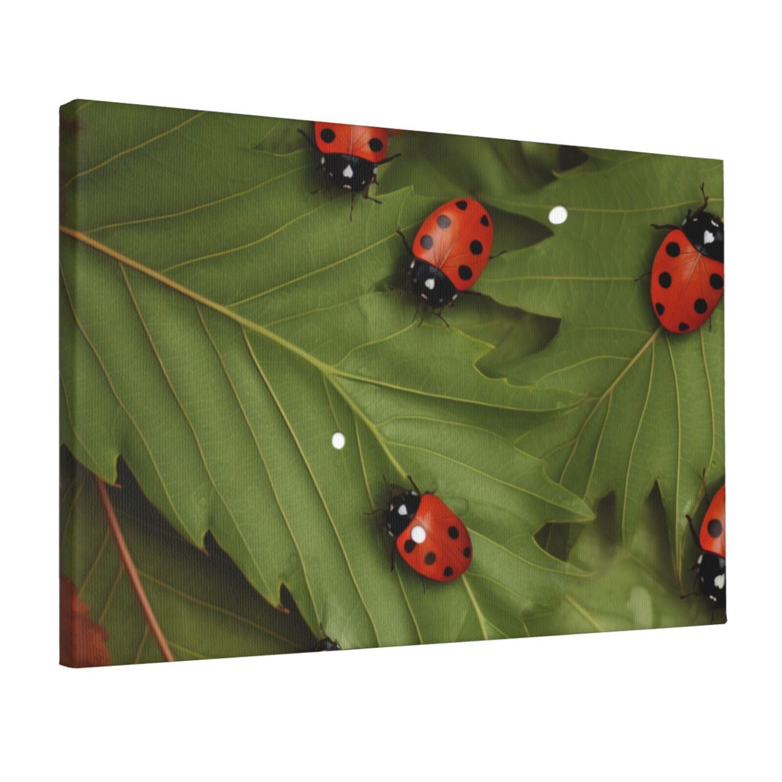 YKLJG Leaves and Ladybugs Printed Wall Art Canvas Prints 45x30 CM Wooden Framed Picture Painting Artwork for Bedroom Kitchen Home Office Decor