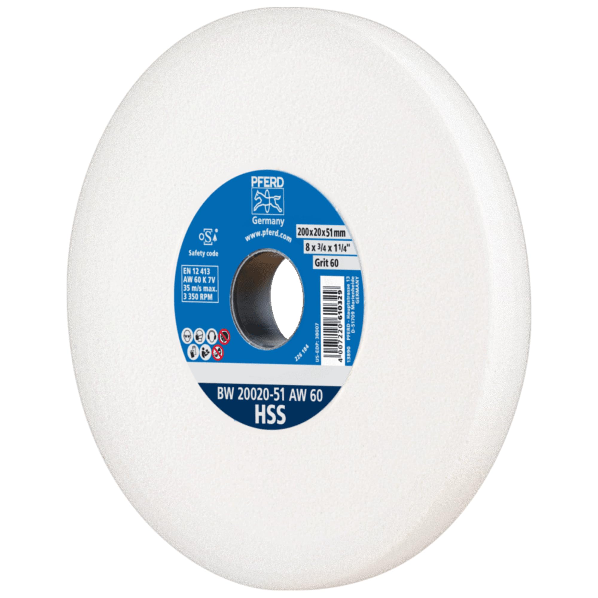 PFERD Disco abrasivo HSS, 200 x 20 x 32, A60, 39008437 - Disco abrasivo medio duro per affilare punte HSS con manicotti di riduzione (25/20/16 mm)