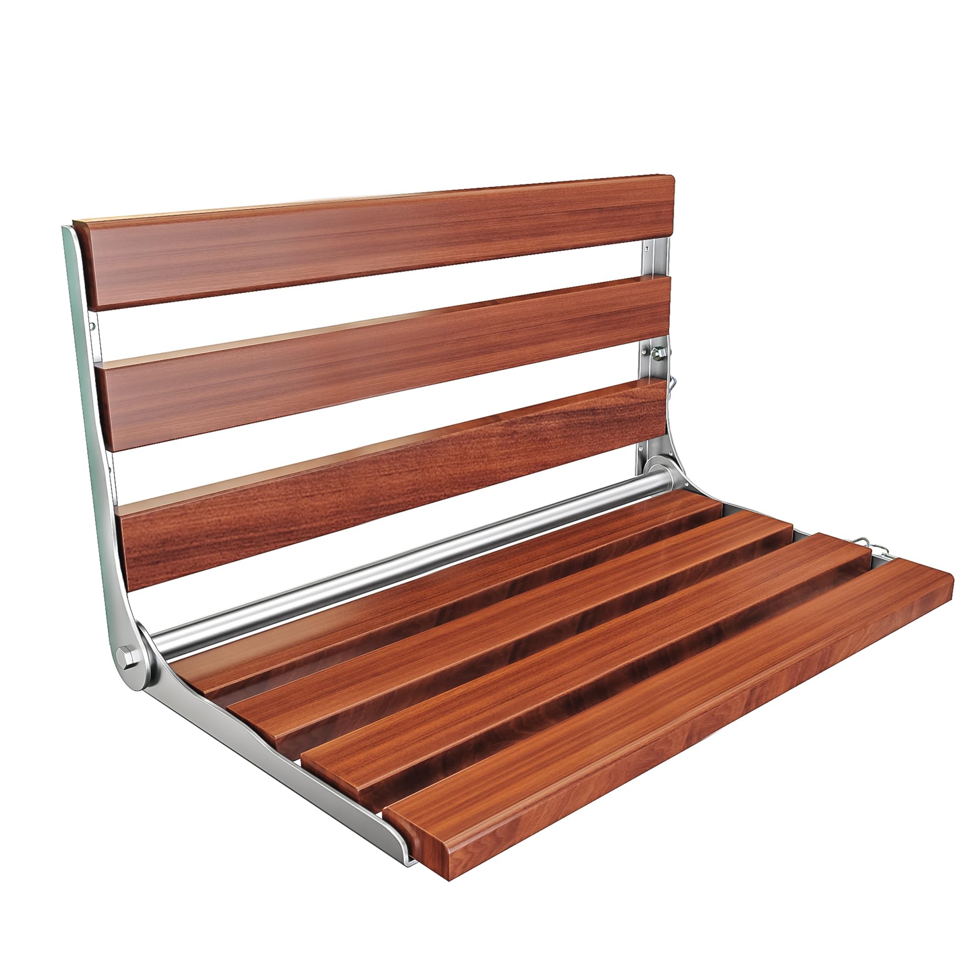 Kfpmx Teak Folding Shower Seat for Elderly – Wall Mounted Foldable Shower Chair with Heavy Duty 304 Stainless Steel Frame, ADA Compliant Bath Safety