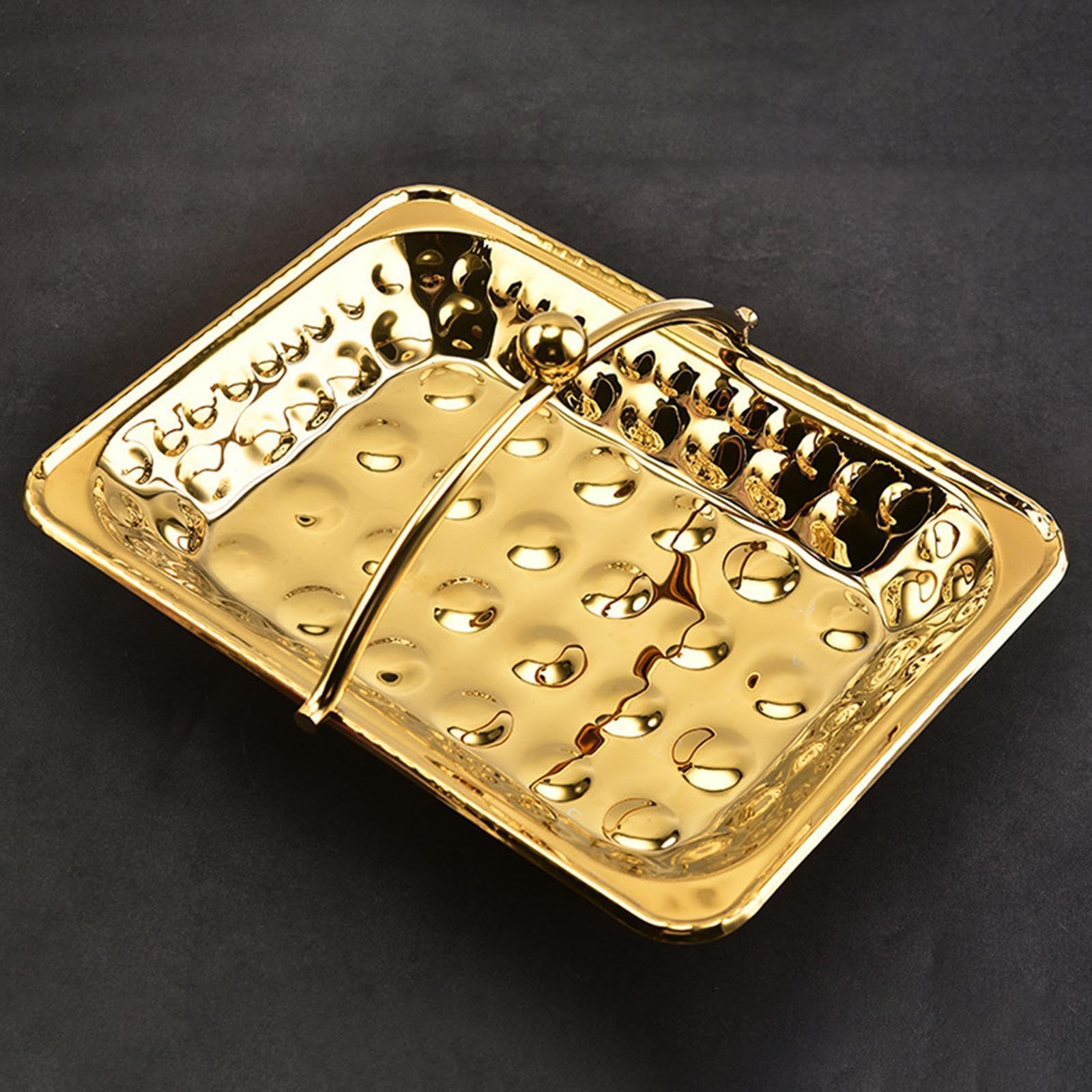 Bandeja de metal para tocador, bandeja de servir de acero inoxidable, fácil de limpiar, bandeja de almacenamiento para toallas de invitados, servilletero para baño de maquillaje (dorado)