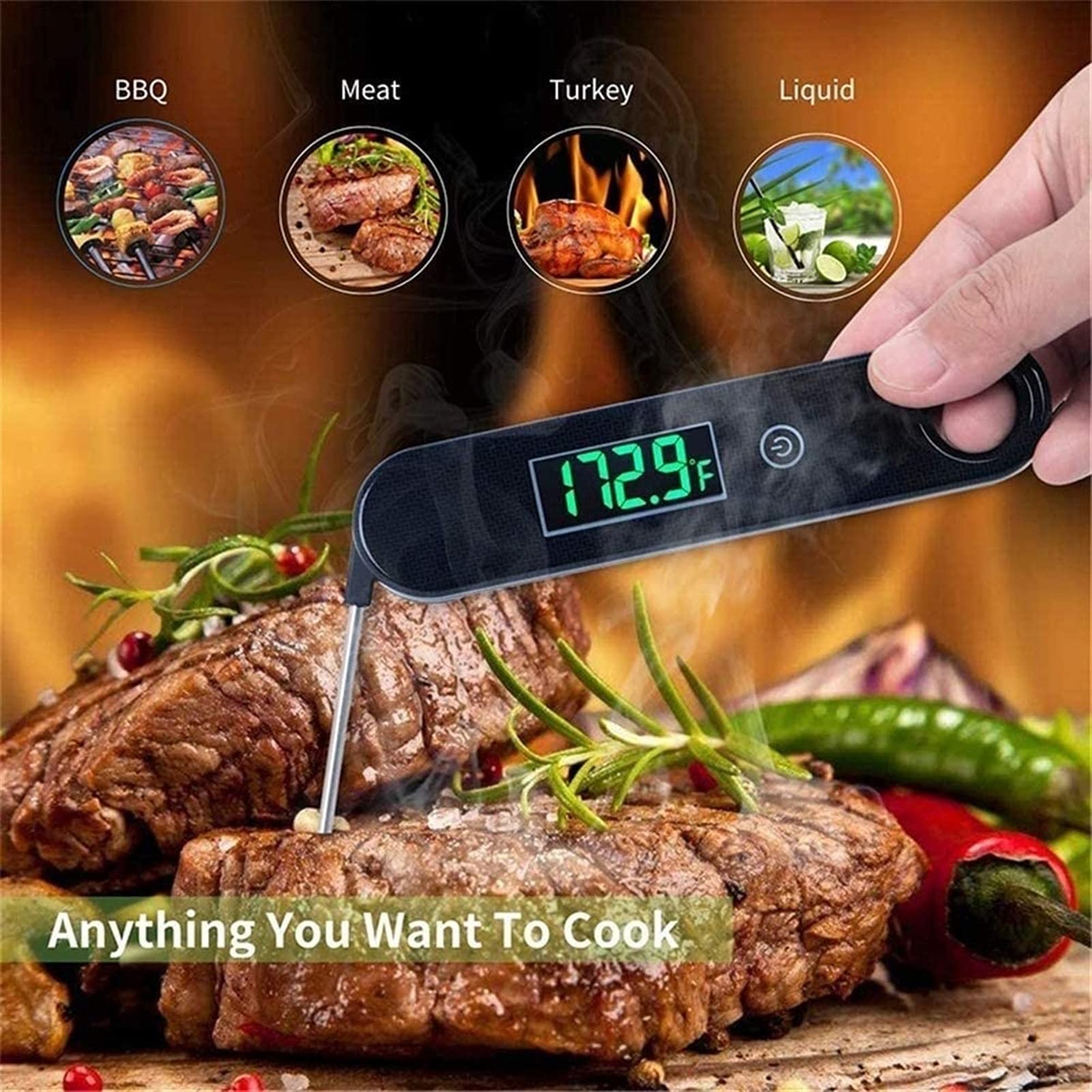Termometr do mięsa, Termometr do żywności z natychmiastowym odczytem Wodoodporny Ultra szybki Cyfrowy termometr do gotowania z podświetleniem do grillowania cukierków Grill Woda do pieczenia Mleko Pa