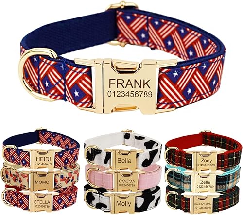 Collar de perro personalizado con hebilla de metal, collares para mascotas personalizados con nombre y número de teléfono (estilo navideño)