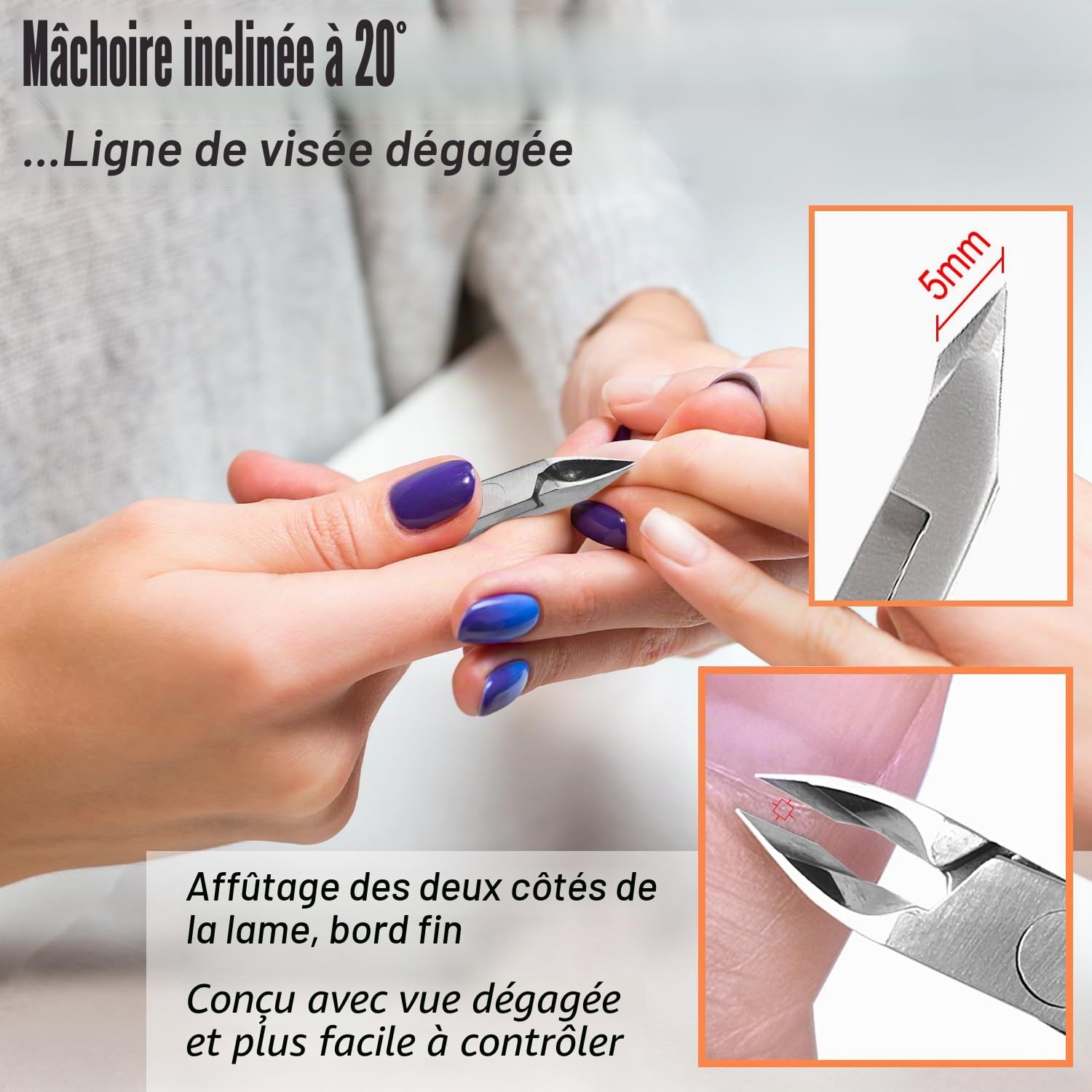 Lot de 4 pinces à cuticules en acier inoxydable de qualité supérieure pour manucure et pédicure à la maison/spa/salon