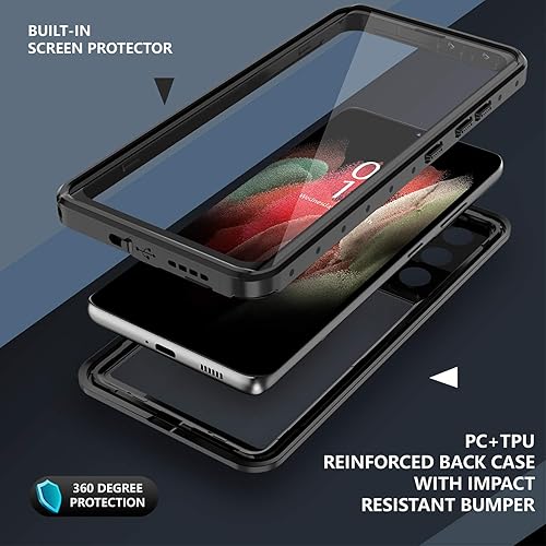 Miniatura 5 de Oterkin Funda para Samsung Galaxy S21 Ultra, S21 Ultra Impermeable con protector de pantalla integrado, a prueba de polvo, a prueba de golpes, 360,