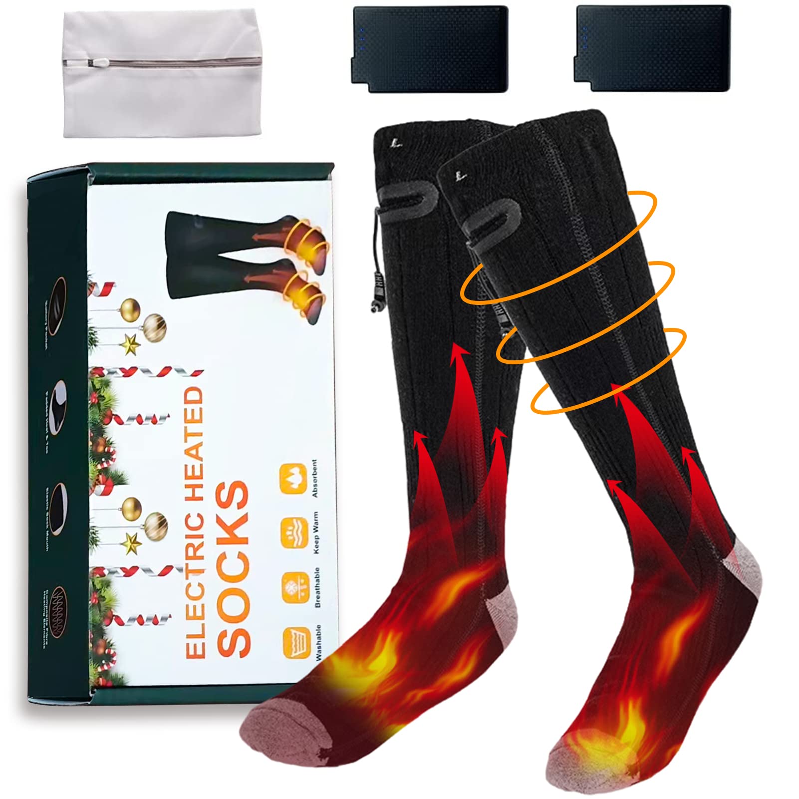 Chaussette Chauffante Homme Femme, Thermiques Chaussettes avec 3 Réglages de Chaleur, Chauffe-Pieds Froids d'hiver Thermiques avec Batterie Rechargeable Type C 4000mAh 3,7V