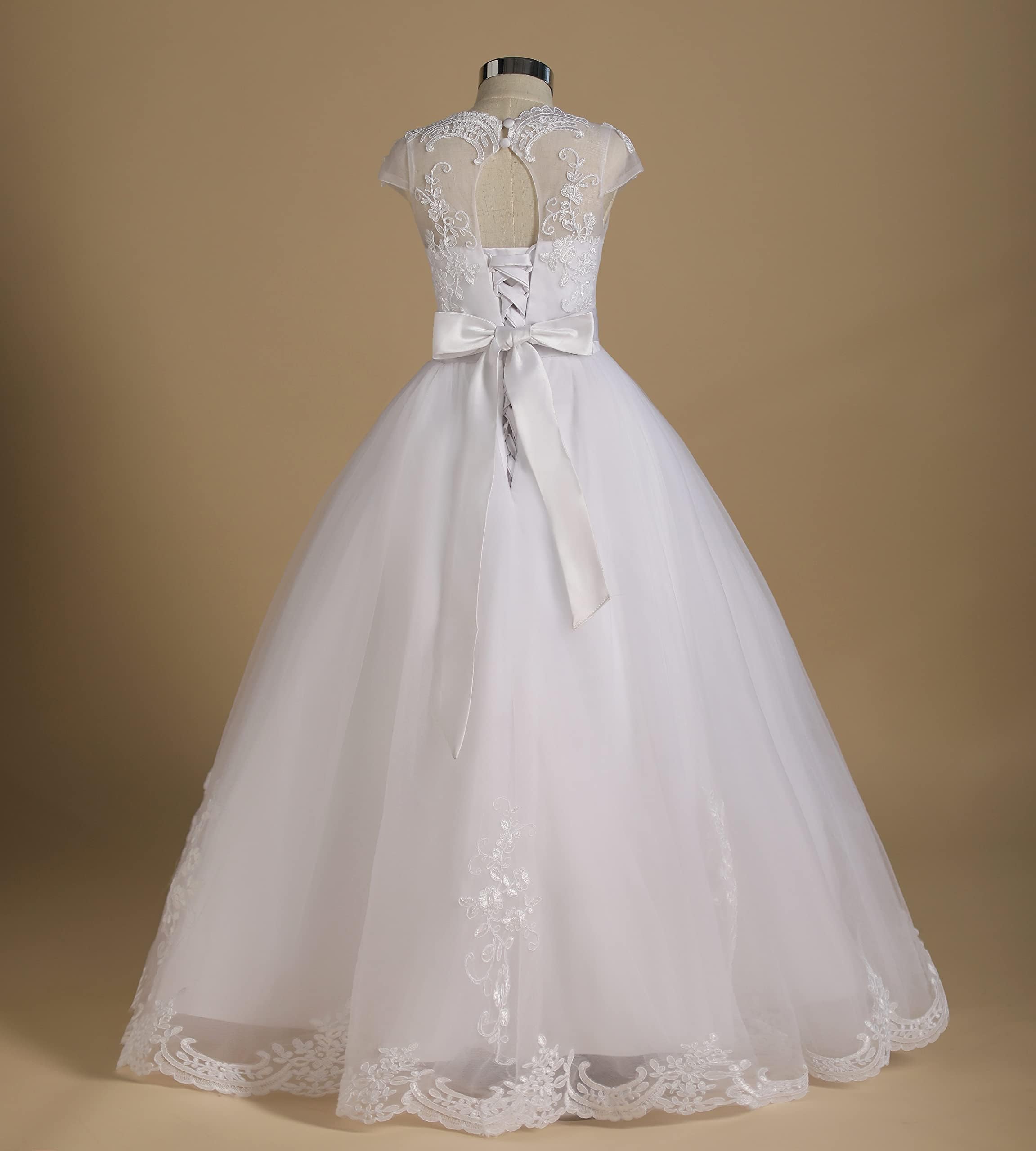 Generisch Vestidos de Primera Comunión Blanco Encaje Flores Niñas Vestidos Niños Vestido de