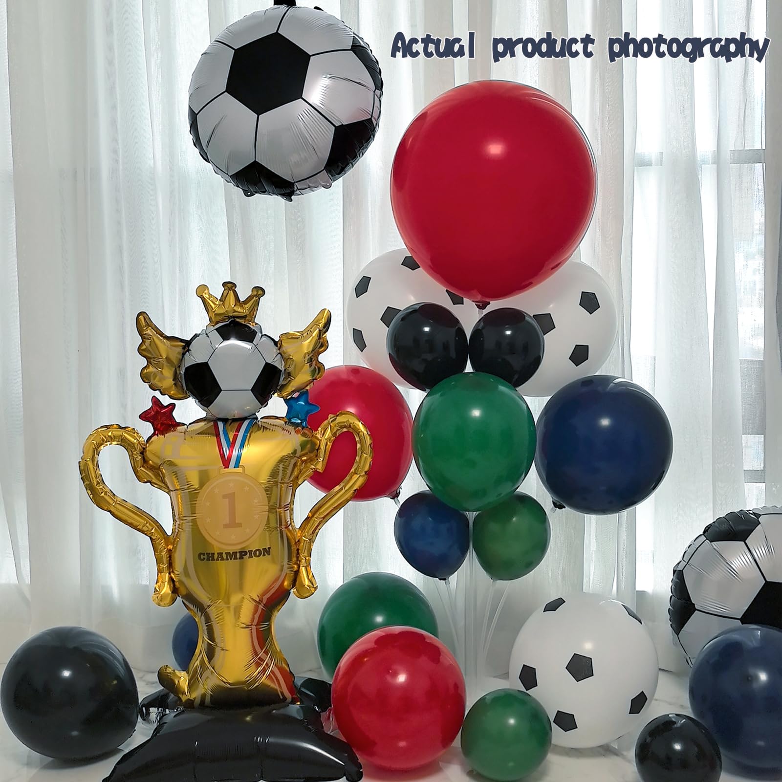 142 pezzi decorazioni per feste di compleanno calcio palloncino arco ghirlanda kit rosso nero polvere blu palloncini con trofeo di calcio palloncini per calcio baby shower Decor ragazzi uomini