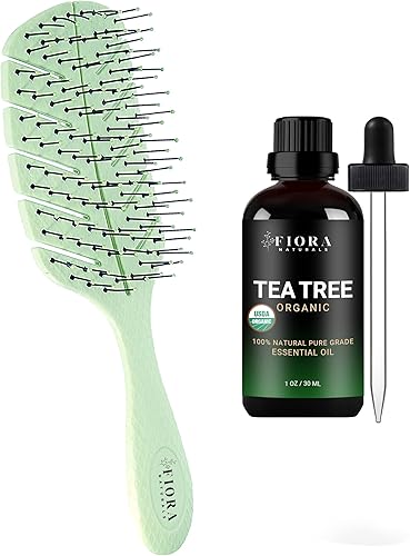 Paquete de aceite de árbol de té y cepillo desenredante de Fiora Naturals - Paquete de cuidado del cabello puro y bio-amigable