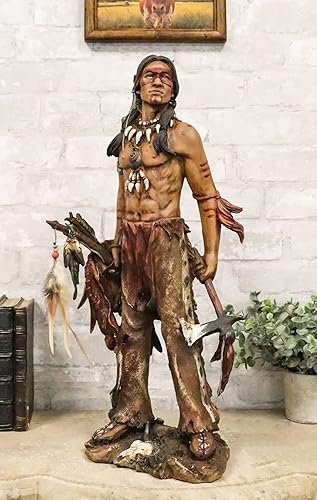 Miniatura 3 de Ebros Gift Rito de paso, nativo americano, águila india, guerrero, héroe tribal con escudo de hacha de caza y armamento, estatua de 19 pulgadas de
