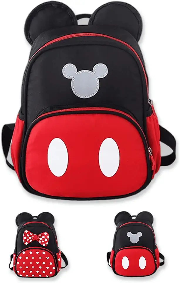 Cute Mini Backpacks, Red Cartoon Bag, Mouse Ears Bowknot Travel Daypack