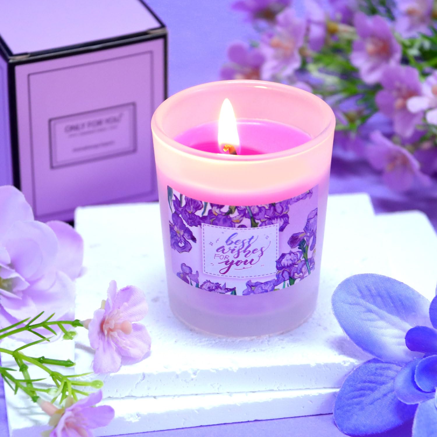 Birthday Gifts for Women, Self Care Spa Gifts Get Well Soon Basket Care Package, Flannel Blanket Candle Bath Bomb Personalized Mothers Day Gift for Mom Wife Grandma Friend Sister (Purple) - Image 4