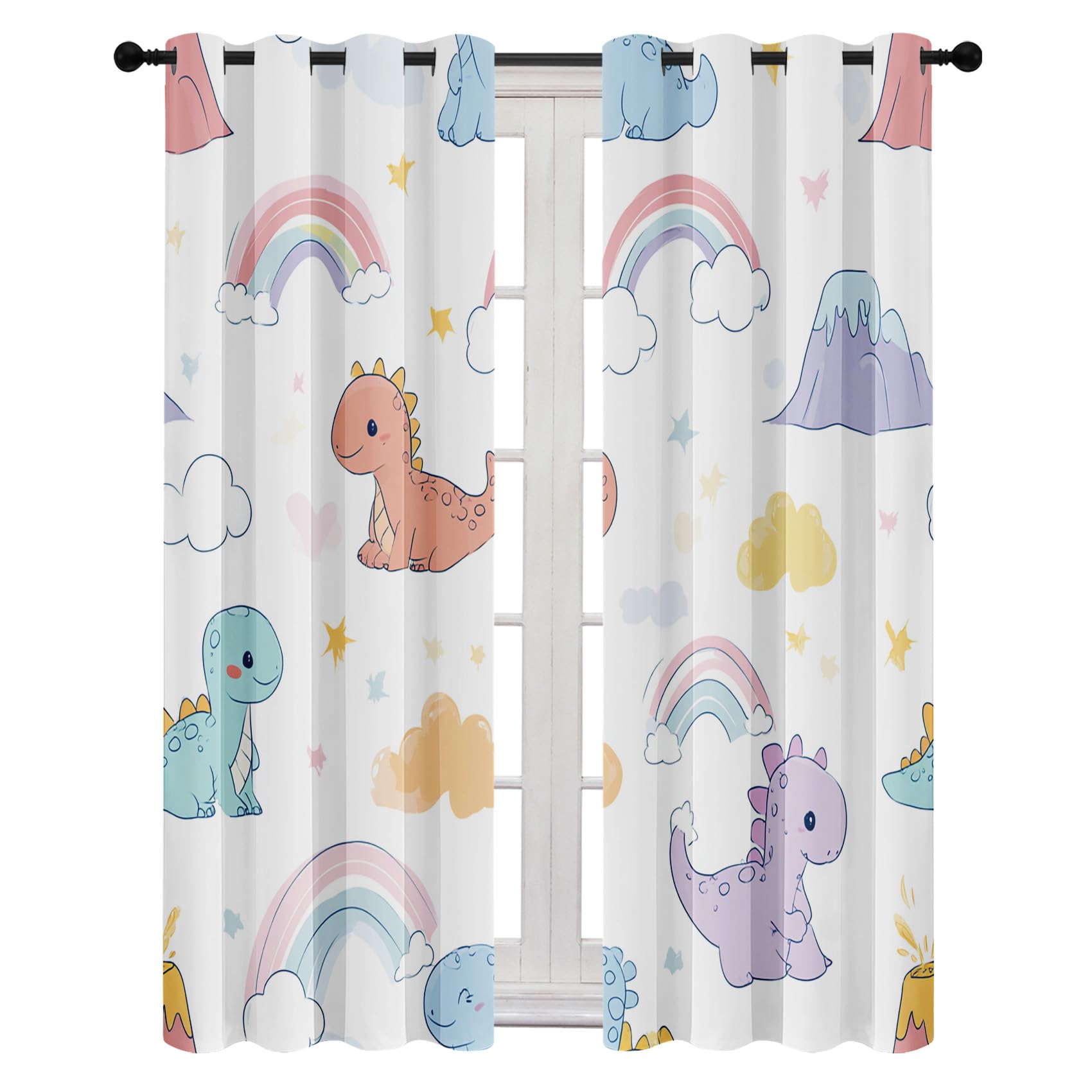 Générique Rideau Occultant Enfants Dinosaures Thermique Isolant Anti Froid Rideaux Bébé Animaux Dinos Mignon à Oeillets pour Chambre Salon Décoration 140L x 160H cm 2 Panneaux