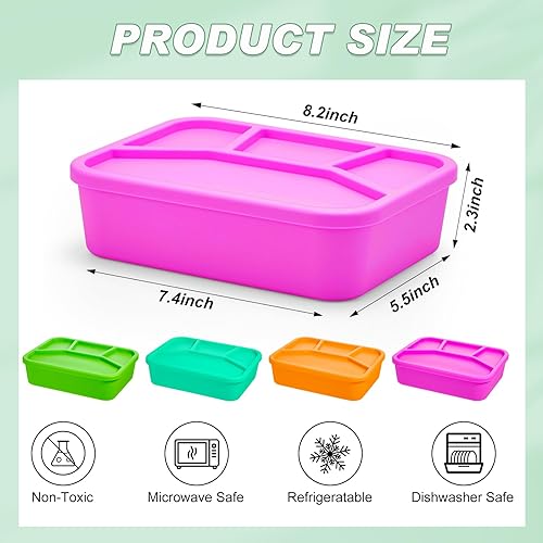Miniatura 8 de 4 cajas Bento de silicona reutilizables, contenedor de almuerzo suave a prueba de fugas, cajas Bento rectangulares para adultos, trabajo, viajes,