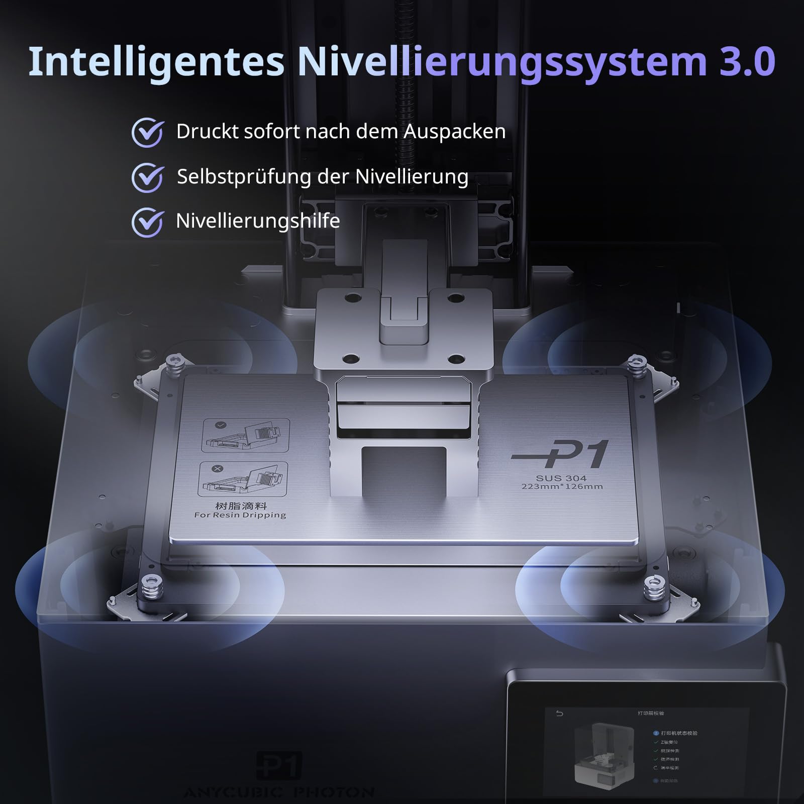 Anycubic Photon P1 (mit Dual-Color/-Material-Druckplattform), 14K 10,1" Resin 3D Drucker mit Auto-Leveling, Smarte Überwachung, Hochpräzise Kugelumlaufspindel, Druckgröße 223 x 126 x 230 mm