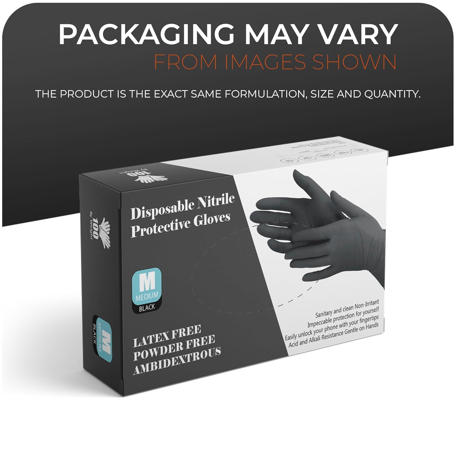 Black Nitrile Disposable Gloves - Latex-Free, Powder-Free, Pack of 100, Strong and Puncture-Resistant, Medical, Food Handling, Tatoo Barber Shop Gloves (Medium) — image 2