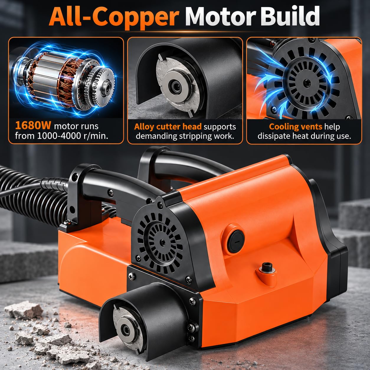 Raspador de Pared Eléctrico, Motor de 1680W, 1000-4000 r/min